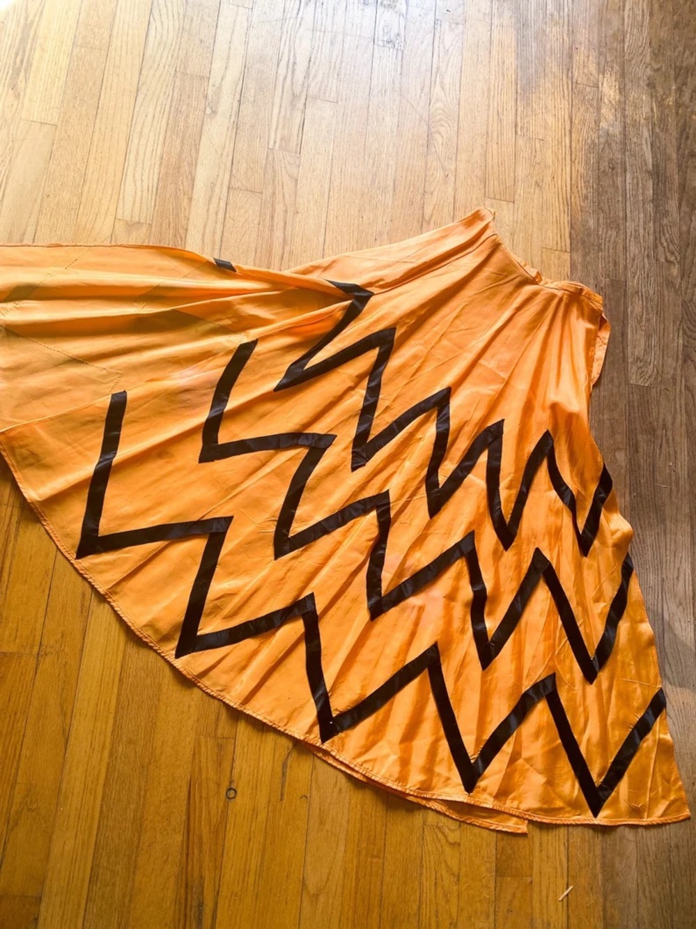Vintage Halloween Magic! Pumpkin skirt with black ribbon chevron side snap